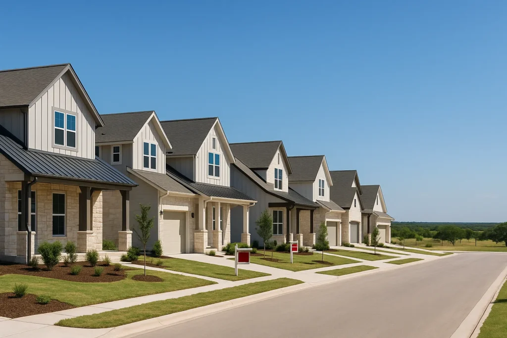 New construction homes in Dripping Springs Texas development with Hill Country landscape for 2026 market analysis