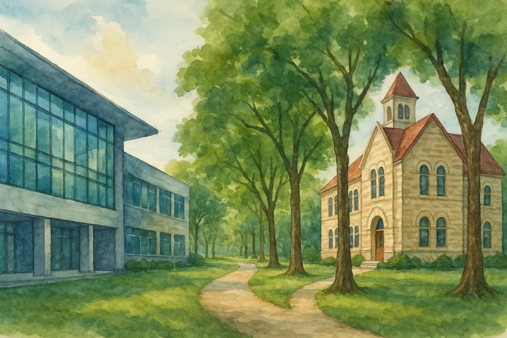 Watercolor of two Lakeway area LTISD elementary schools