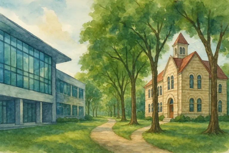Watercolor of two Lakeway area LTISD elementary schools