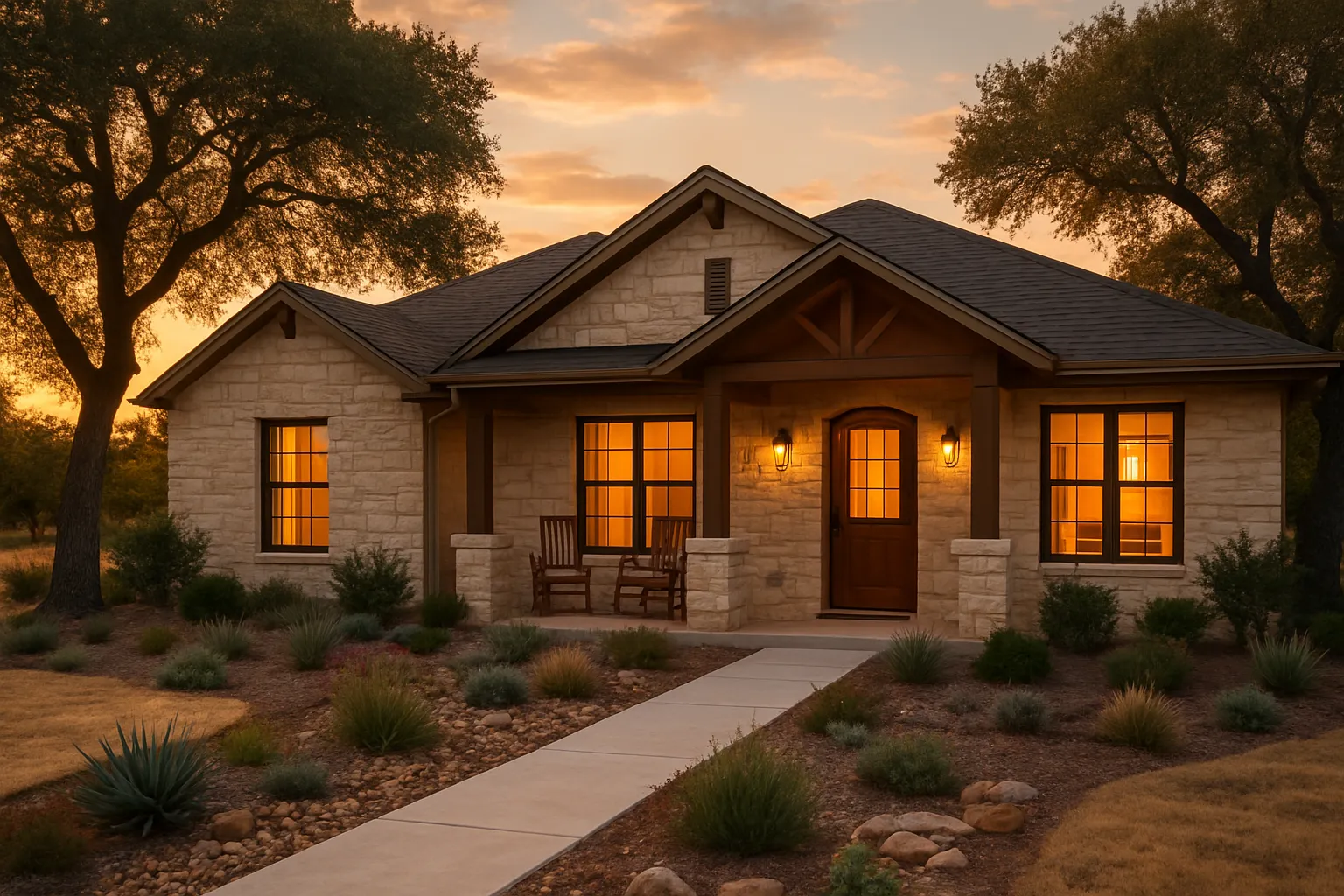 Luxury Hill Country limestone estate at golden hour in Lakeway, TX