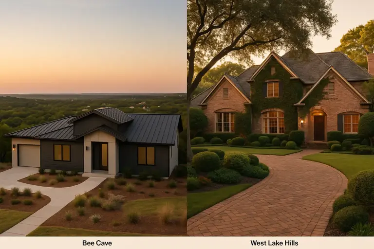 Comparison of Bee Cave and West Lake Hills Austin suburb homes and landscapes