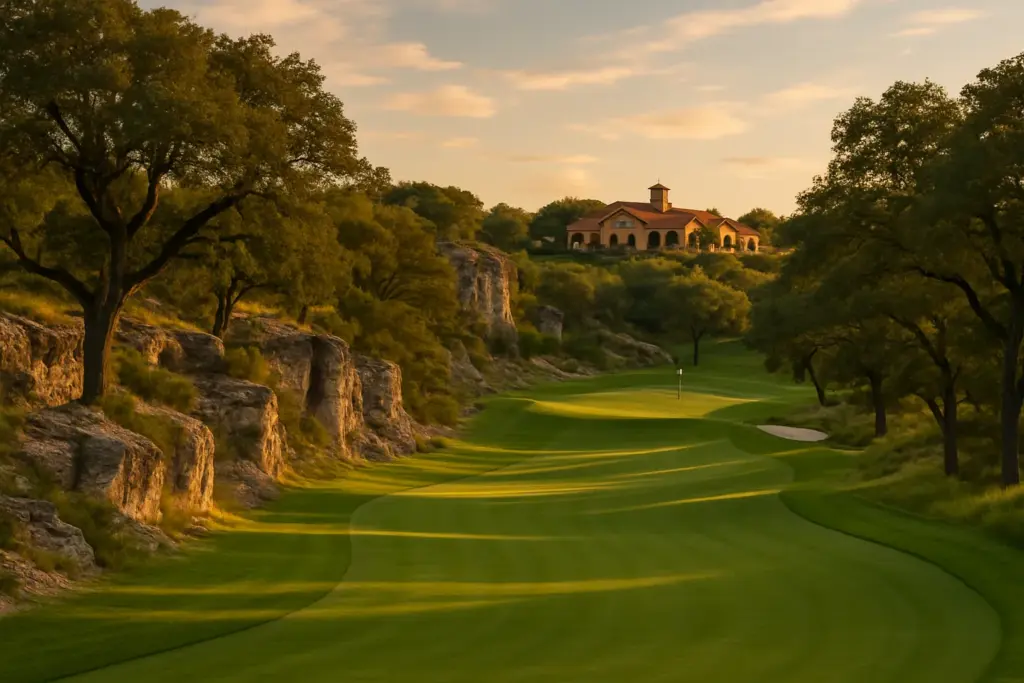 Spanish Oaks private golf course fairway in Bee Cave Texas with Hill Country views
