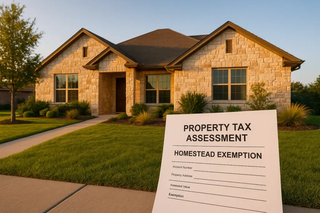 Beautiful Texas limestone ranch-style home in Hill Country with golden hour lighting representing homeownership and property tax savings from the 2026 homestead exemption increase