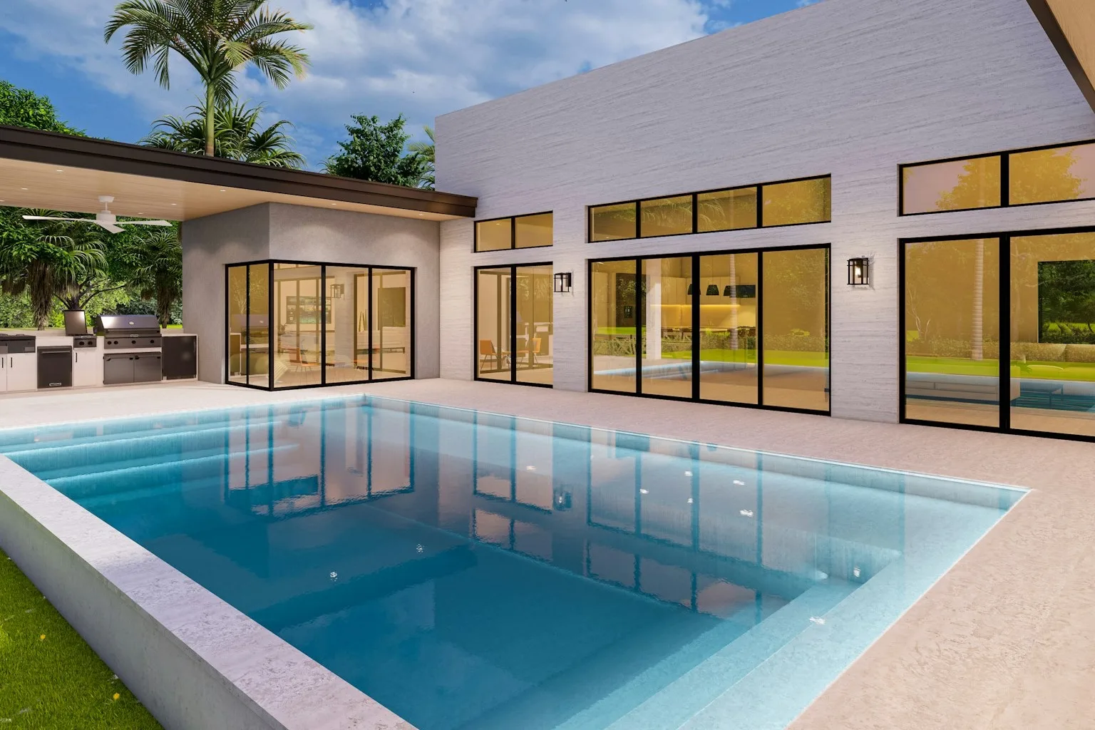 Austin backyard swimming pool with outdoor living