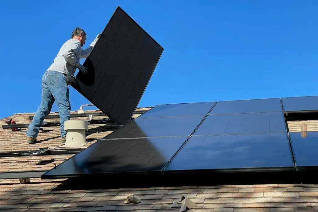 Residential home with solar panels installed on roof