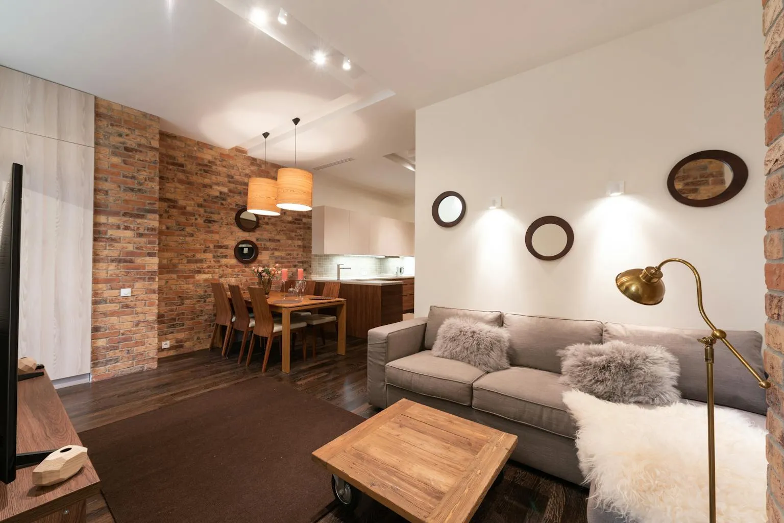Bright modern living room with open floor plan and contemporary furnishings