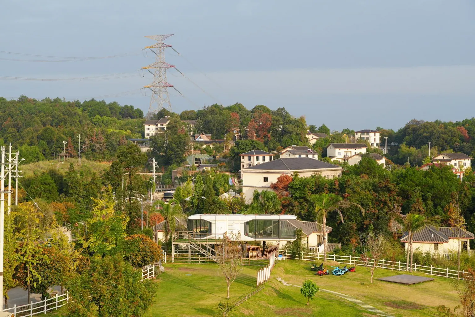 Aerial view of suburban neighborhood showing residential development and green spaces in a growing metro area