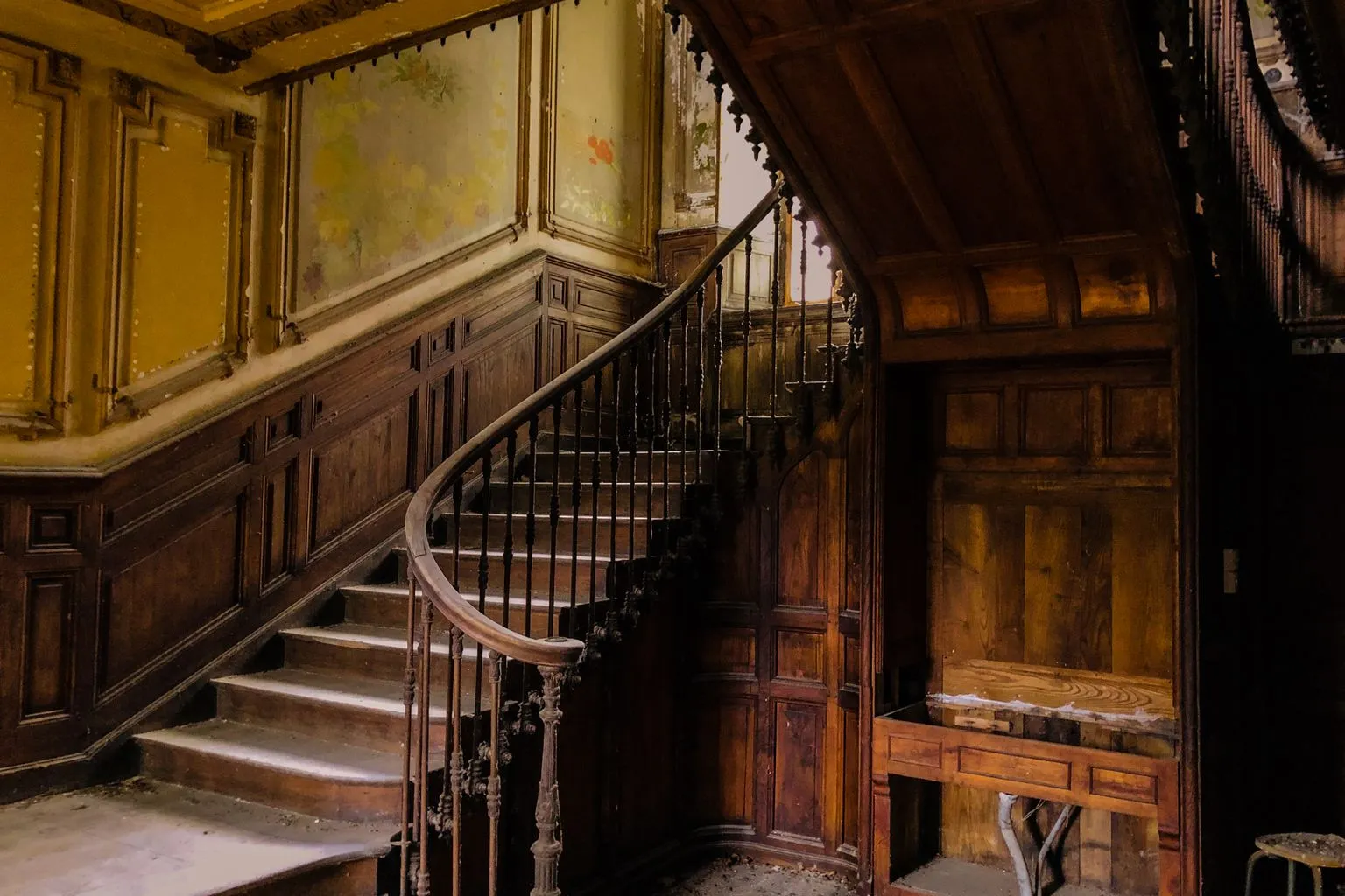 Wooden staircase inside a historic Austin home
